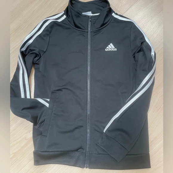 Boys Adidas Black/White Track Suit Medium 10/12-Pants & Zip Up Jacket - Picture 2 of 9